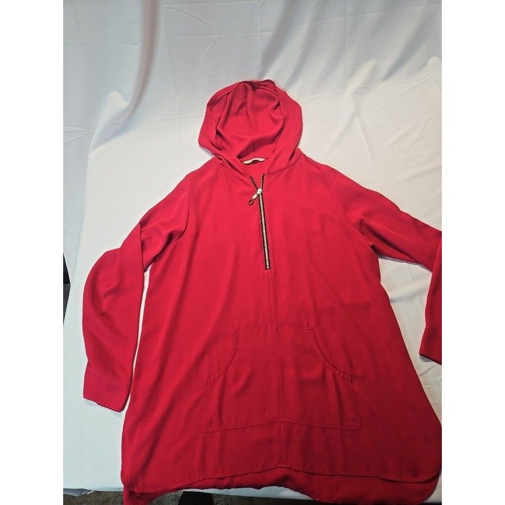Soft Surroundings Tunic Top Womens Lightweight 1/4 Zip Hoodie L Red Athleisure